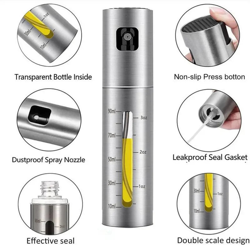 304 Stainless Steel Oil Sprayer Bottle – Refillable Olive Oil & Vinegar Mister for BBQ, Baking & Cooking