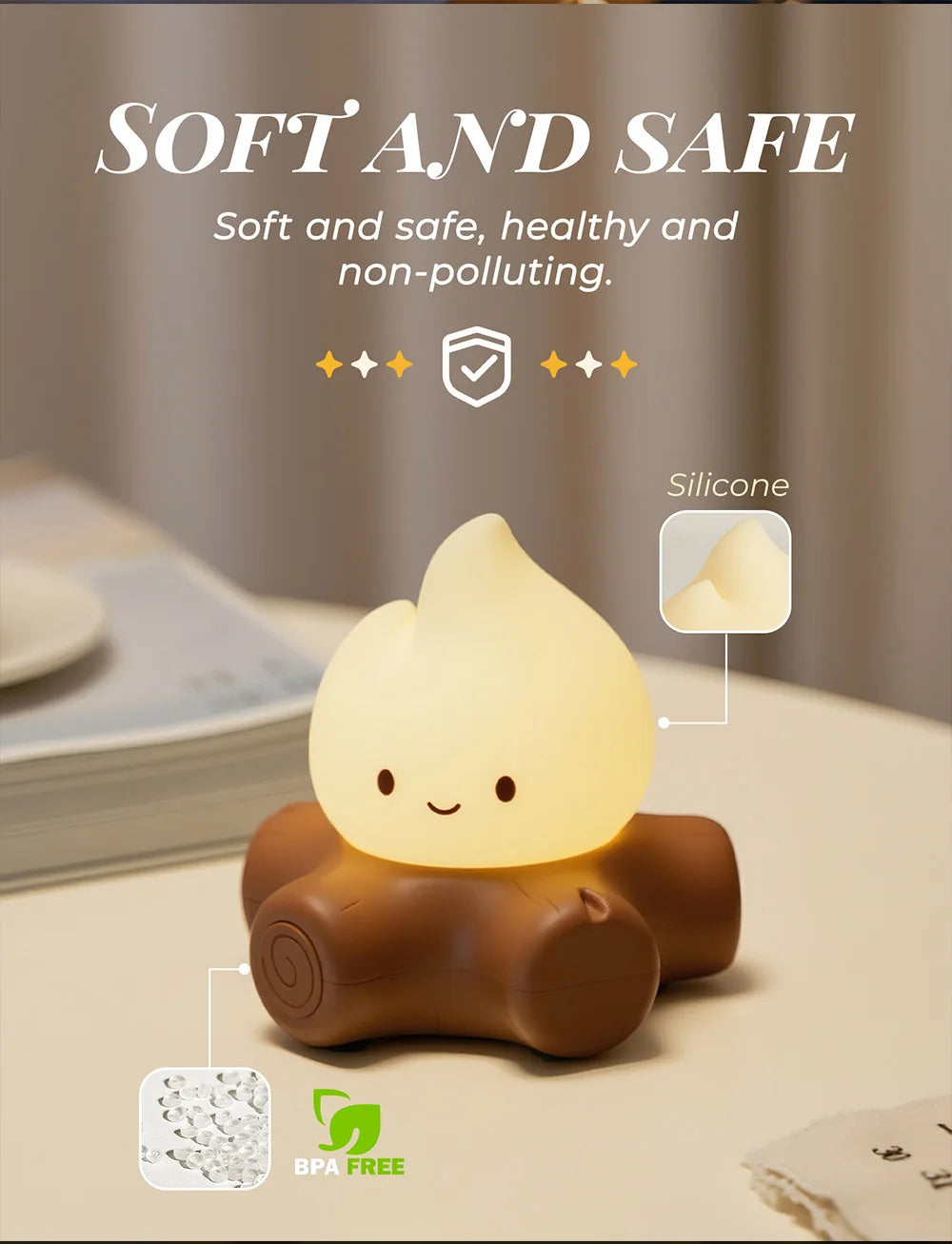 Campfire Night Light with White Noise – Cozy LED Atmosphere Lamp for Kids & Bedroom Decor