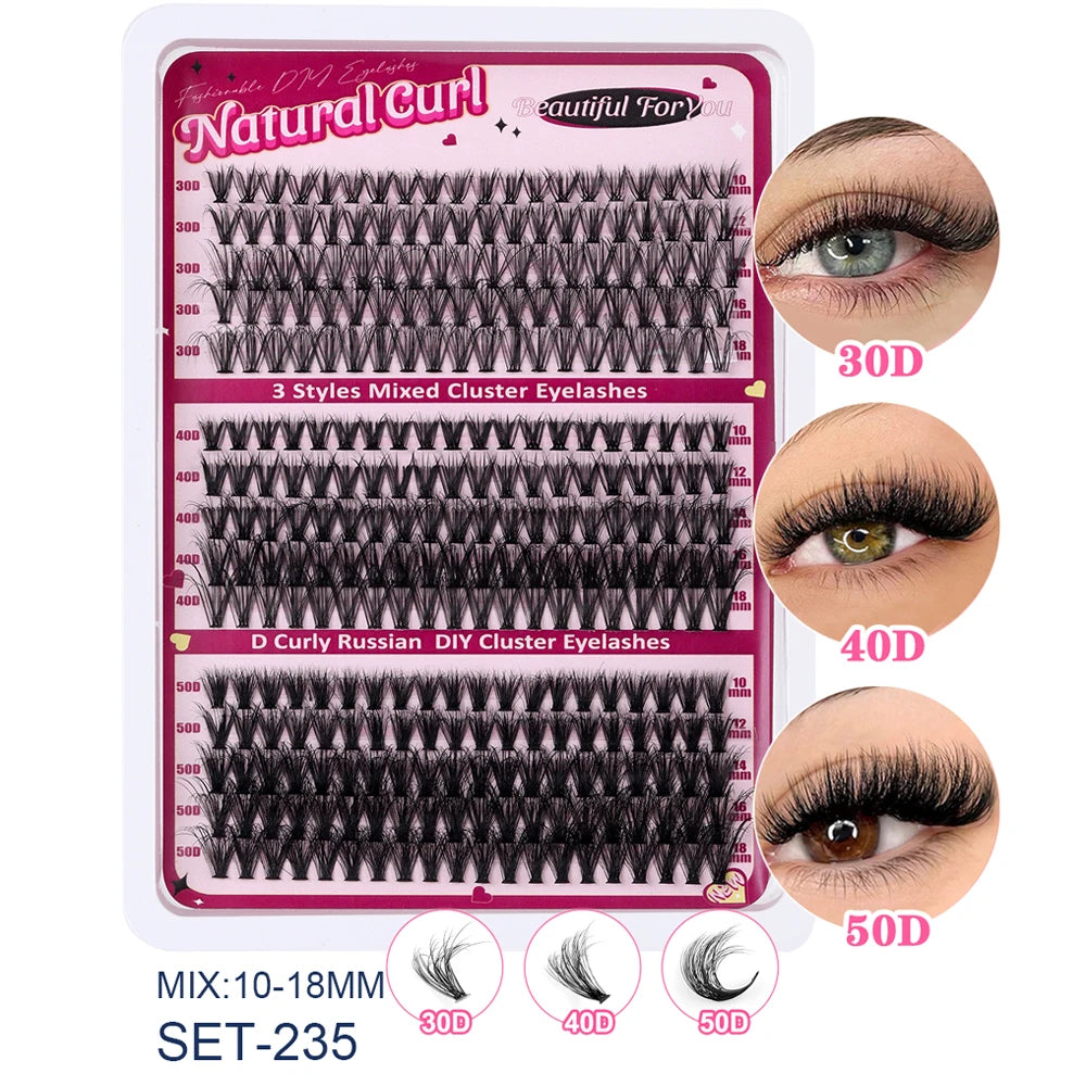 600 pcs Extensions de cils individuels – Grappes épaisses et volumineuses, 30D/100D, longueurs mixtes, DIY – Cils faciles à appliquer et à retirer