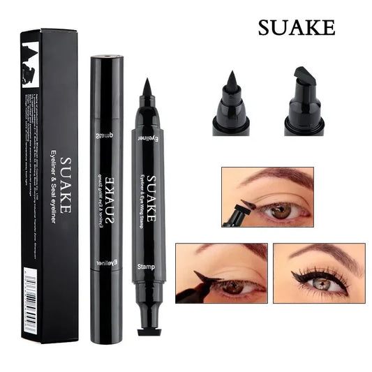 Eyeliner Liquide 2 en 1 avec Tampon Ailé – Étanche, Séchage Rapide, Double Embout, Noir, Crayon Yeux, Maquillage pour Femmes, Cosmétiques