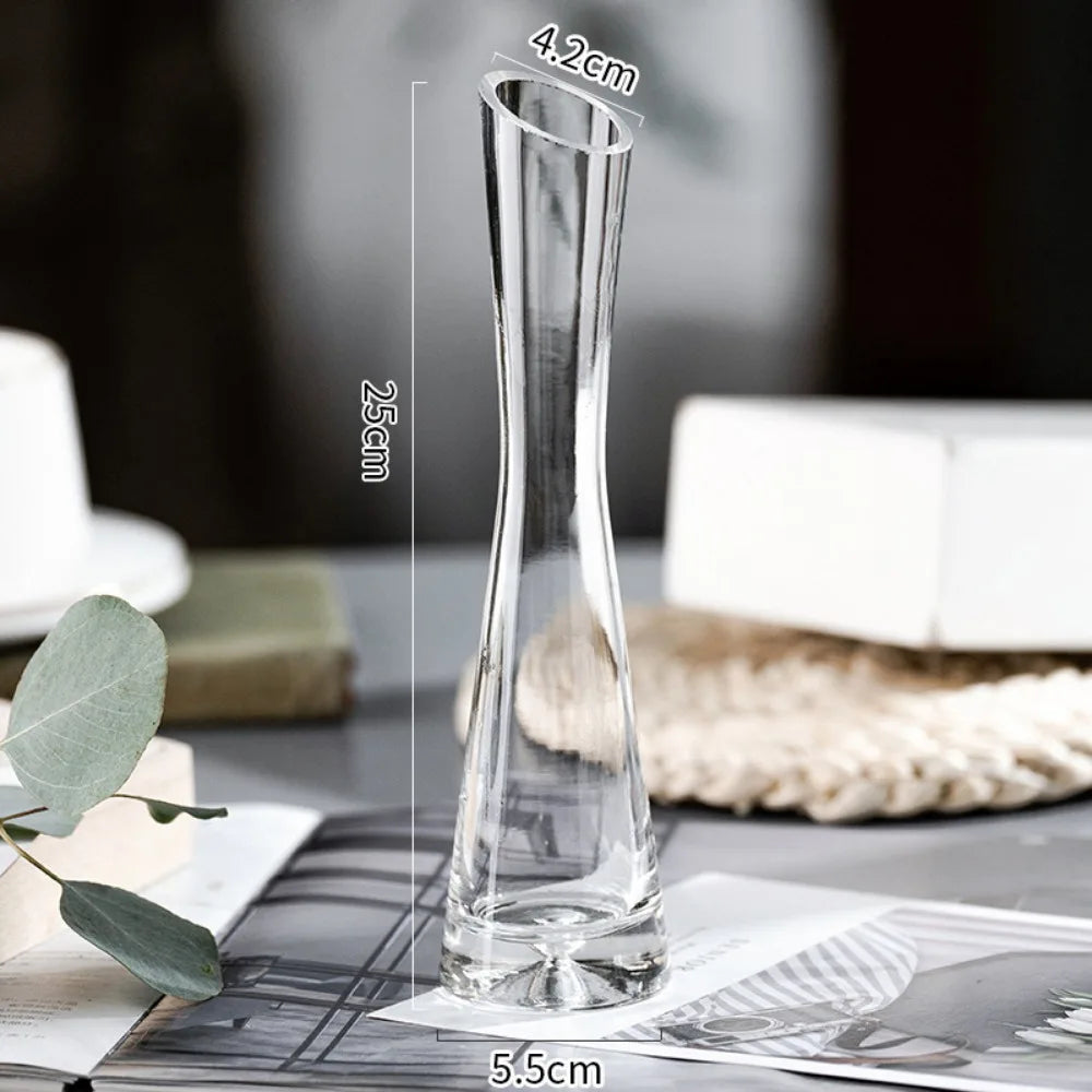 Elegant Slanted Glass Vase – European Style Hydroponic Flower Vase for Home Decor