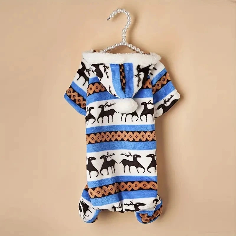 Christmas Reindeer Pet Pajamas – Hooded Jumpsuit for Small Dogs