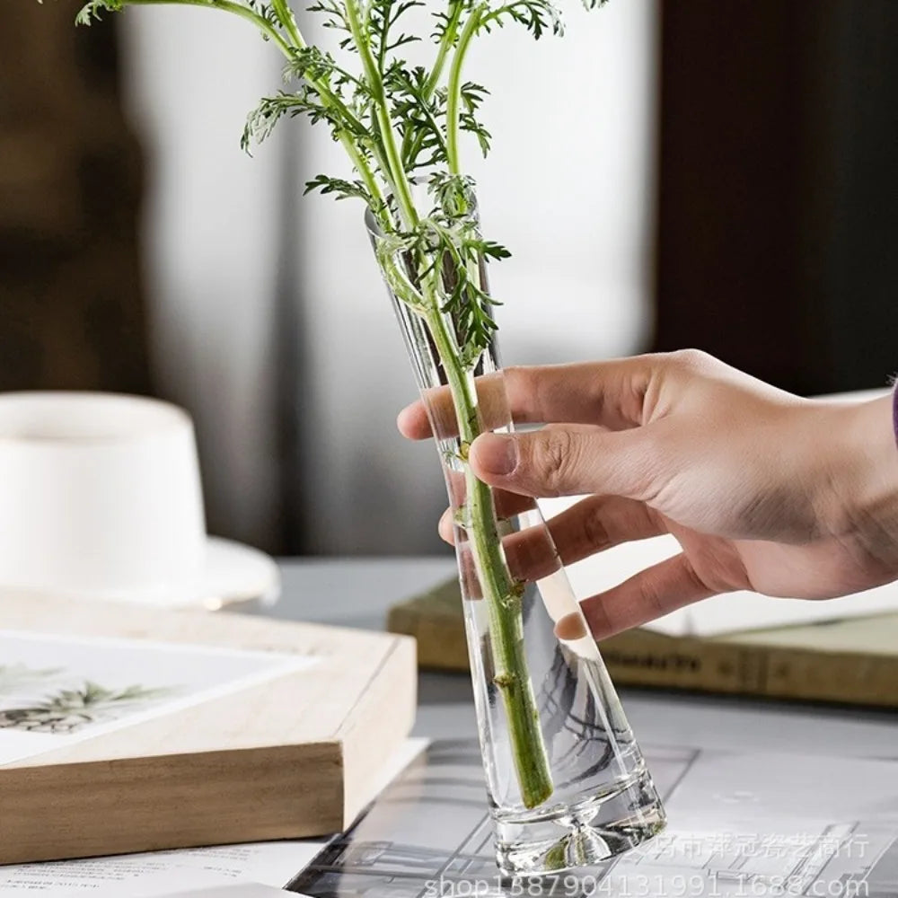 Elegant Slanted Glass Vase – European Style Hydroponic Flower Vase for Home Decor