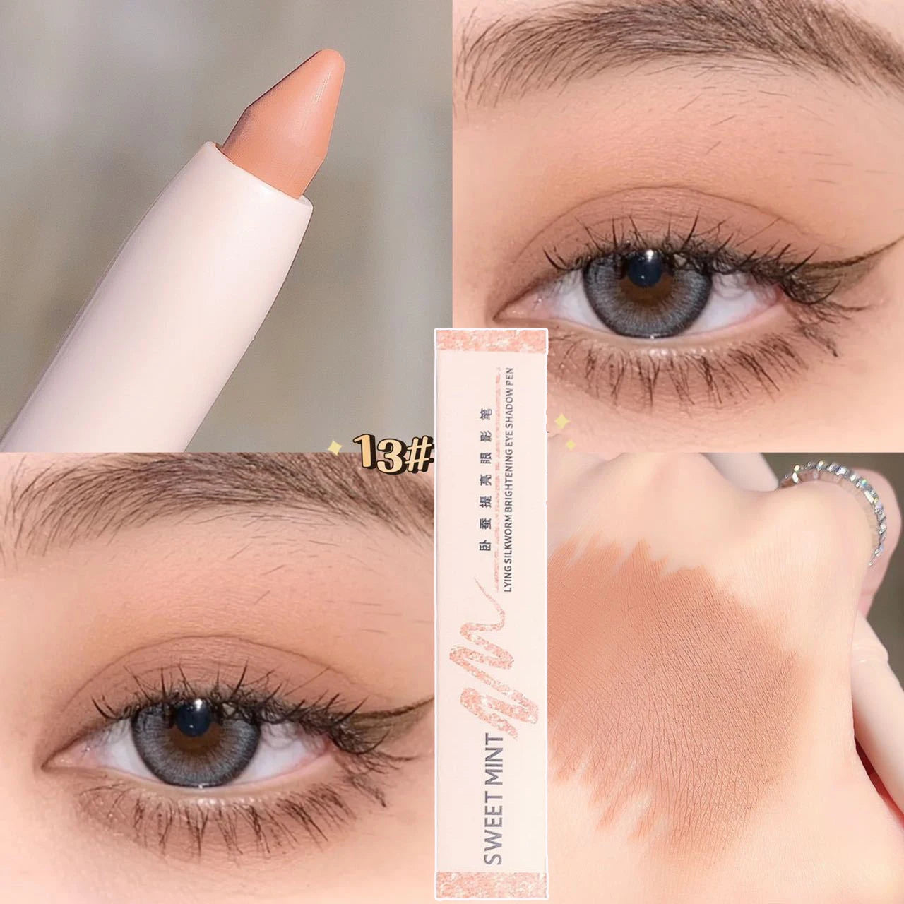 Crayon Eyeliner Blanc Pailleté – 15 Couleurs, Mat Marron, Rose, Effet Perlé, Maquillage des Yeux, Stylo Silkworm, Illumine le Regard