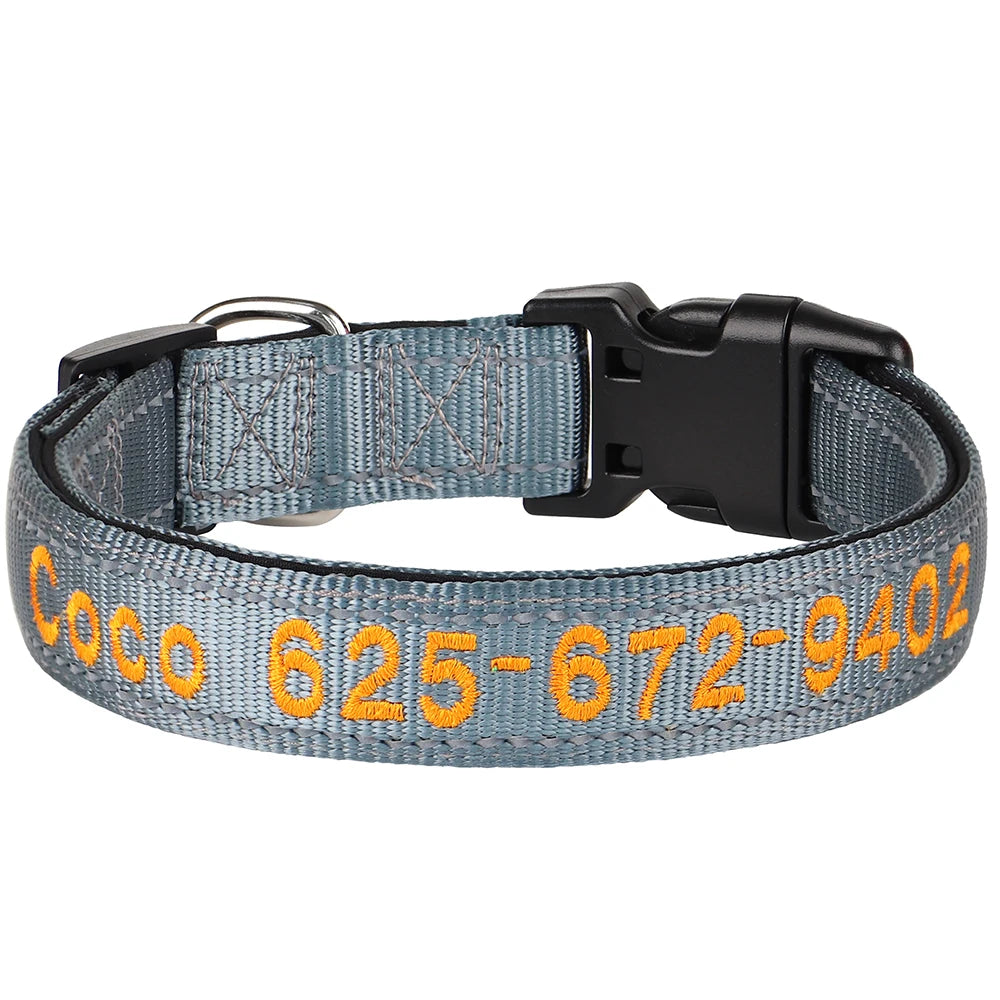 Personalized Embroidered Reflective Dog & Cat Collar – Custom Name & Phone ID