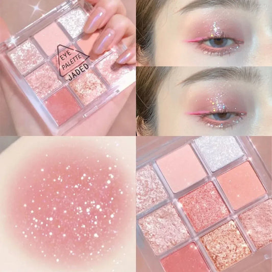 Palette de fards à paupières à paillettes, 9 couleurs, rose, nacré, coréen, charmant, maquillage pour les yeux, Pigments brillants