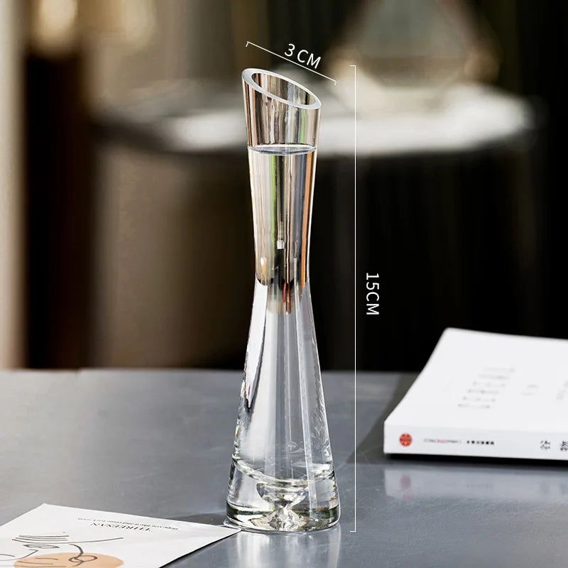 Elegant Slanted Glass Vase – European Style Hydroponic Flower Vase for Home Decor