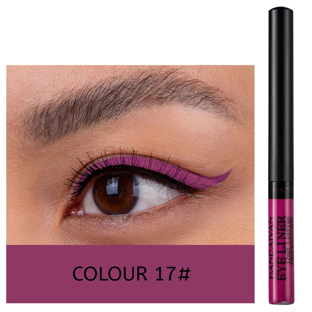 Eyeliner Néon UV — stylo liquide waterproof, fini mat, couleurs vives jaune, rouge et violet, maquillage yeux