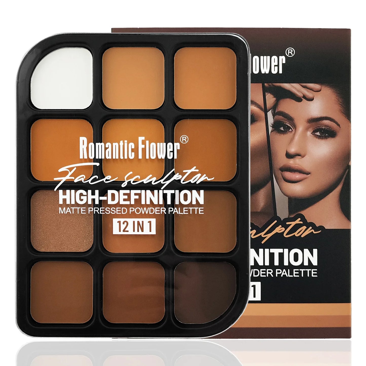 Palette Contour 12 Couleurs – Bronzer & Highlighter Tout-en-Un, Couverture Totale