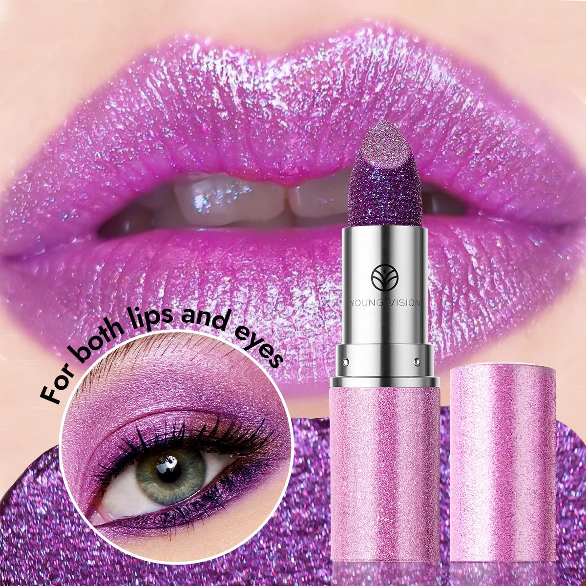 Rouge à Lèvres Changeant de Couleur – 6 Couleurs, Effet Perlé et Flash, Couleur Durable, Ombre à Paupières