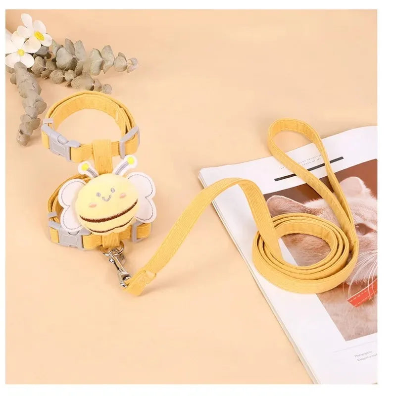 Cartoon Bee Pet Harness & Leash Set – Adjustable Vest for Cats & Small Dogs
