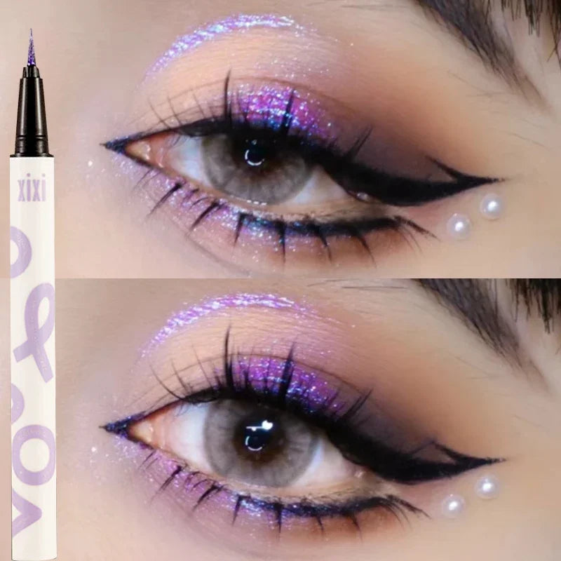 Eyeliner liquide violet nacré – paillettes diamant, waterproof, longue tenue, séchage rapide, effet brillant, fard à paupières soyeux