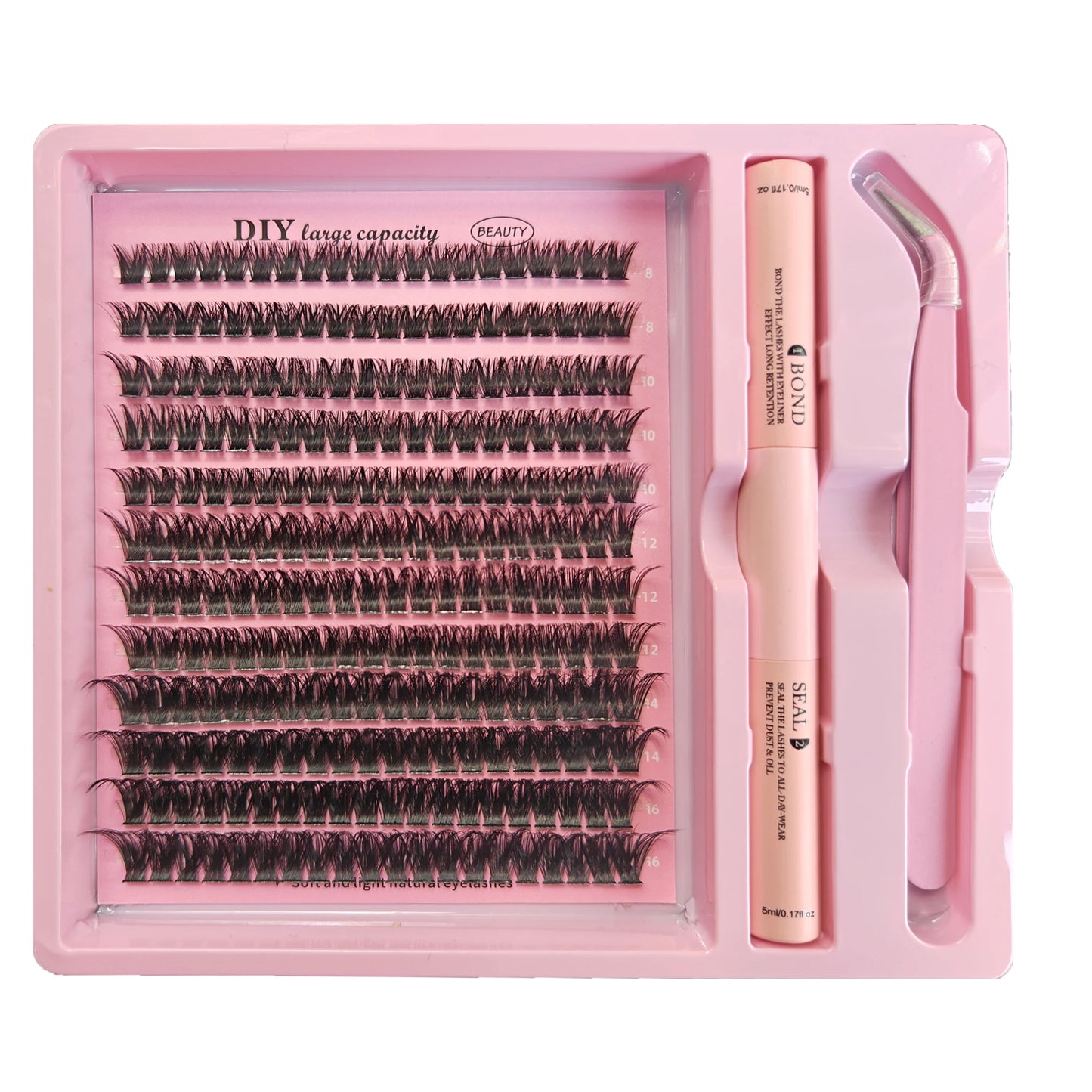 Kit DIY de grappes de cils – Ensemble complet, 8-16 mm, mixte, avec colle, scellant et pince – Extensions de cils individuels pour maquillage et application personnelle