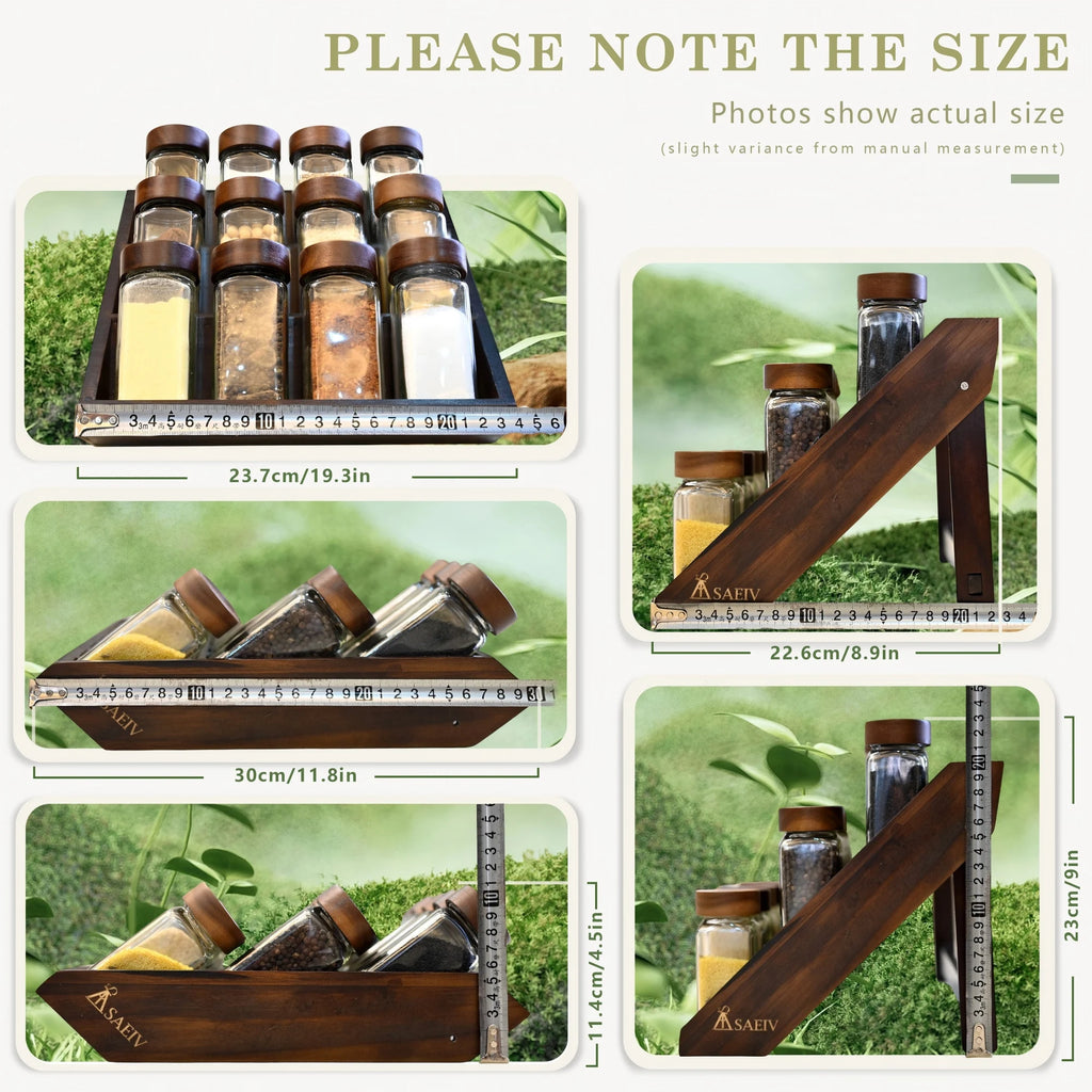 3-Tier Wooden Spice Rack with 12/21 Glass Spice Jars – Kitchen Storage Organizer