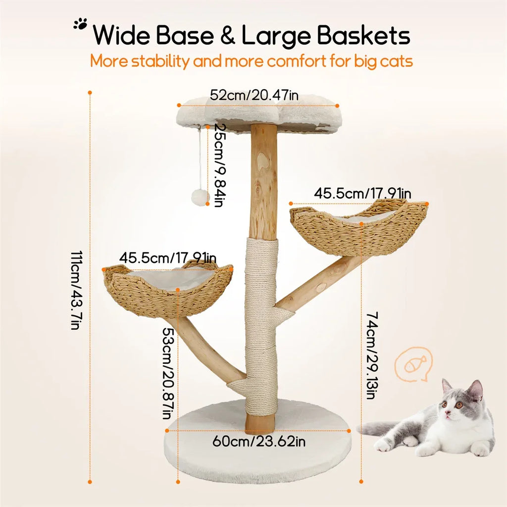 110 cm Modern Wooden Cat Tree – Climbing Tower with Scratching Post & Activity Center