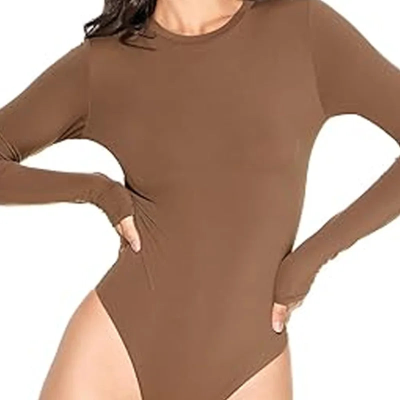 Body pour femmes – Style sexy et ajusté | Coloris noir, marron et marron foncé | Coupe slim avec ouverture string | Manche longue, basique et parfait pour rave ou tenue tendance