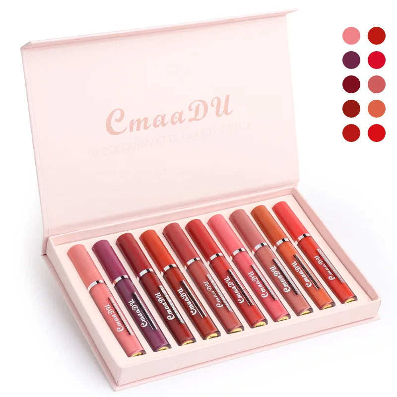 Coffret  10 pièces – Rouges à lèvres et gloss nude mats | Texture soyeuse et lisse | Tenue longue durée | Maquillage des lèvres élégant et durable