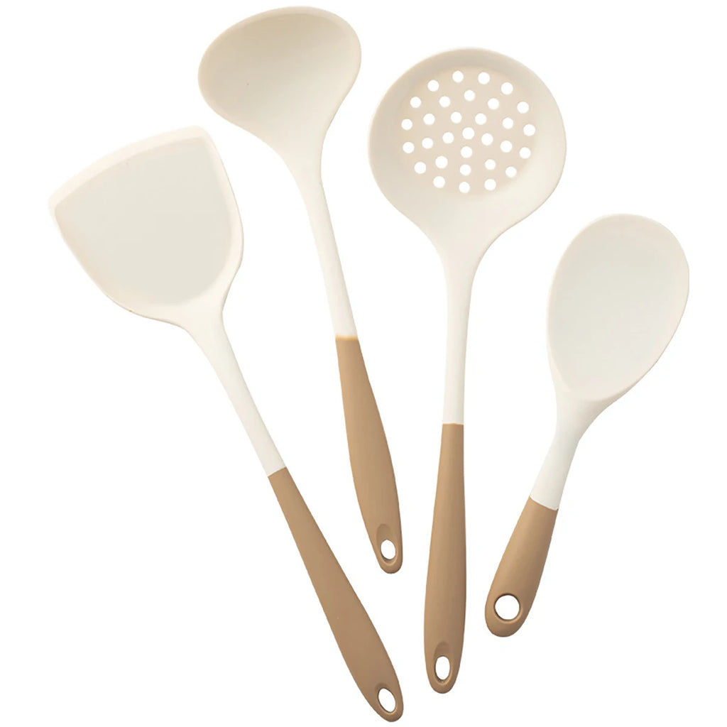 4-Piece Silicone Kitchen Utensil Set – Ladle, Slotted Spoon, Spatula & Cooking Tools for Home Kitchen