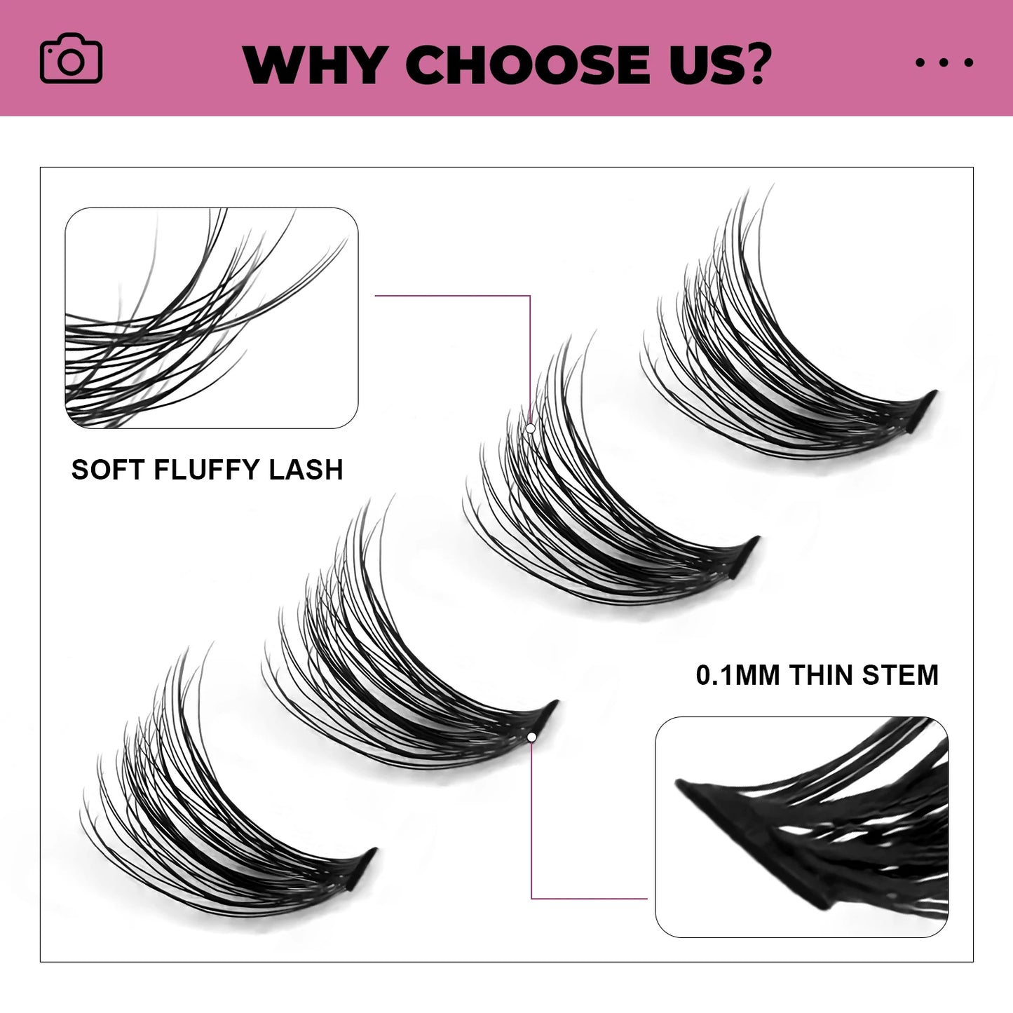 Kit d’extension de cils – Cils individuels en grappes, cils en vison synthétique, ensemble mixte avec colle et scellant pour maquillage