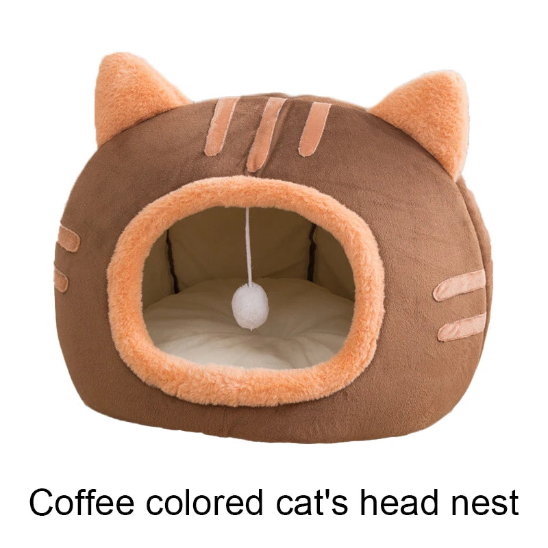 Plush Cat Cave Bed – Warm Foldable Pet House with Non-Slip Base