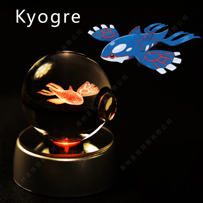3D Pokémon Crystal Ball Night Light – Pikachu, Gengar & Mewtwo LED Glass Lamp