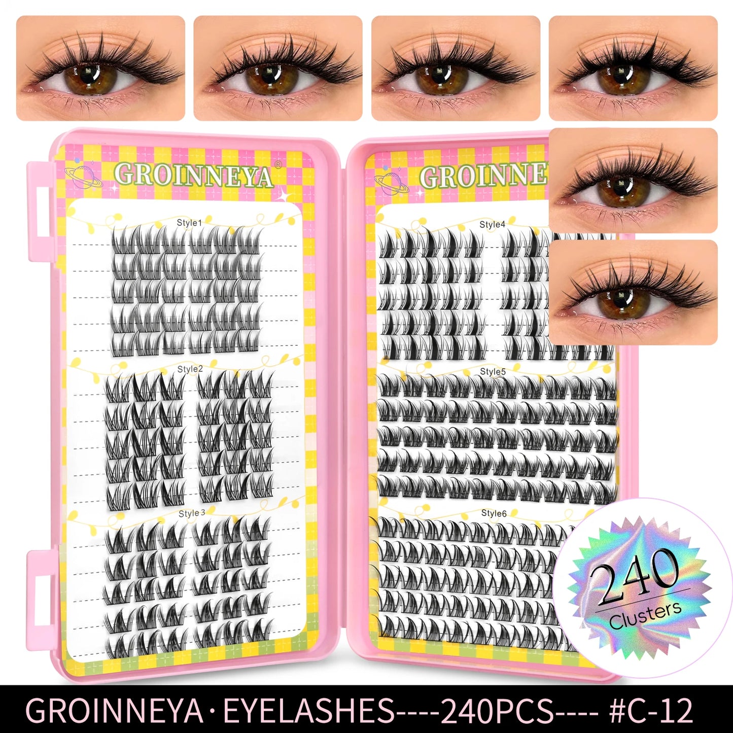 Grappes de cils 320 pcs – Extensions de cils naturels en grappes, plateau mixte volumineux – Cils naturels