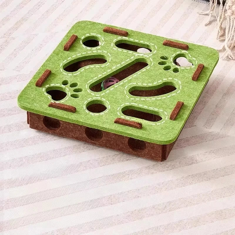 Felt Cat Puzzle Box with Ball – Interactive Hunting & Exercise Toy