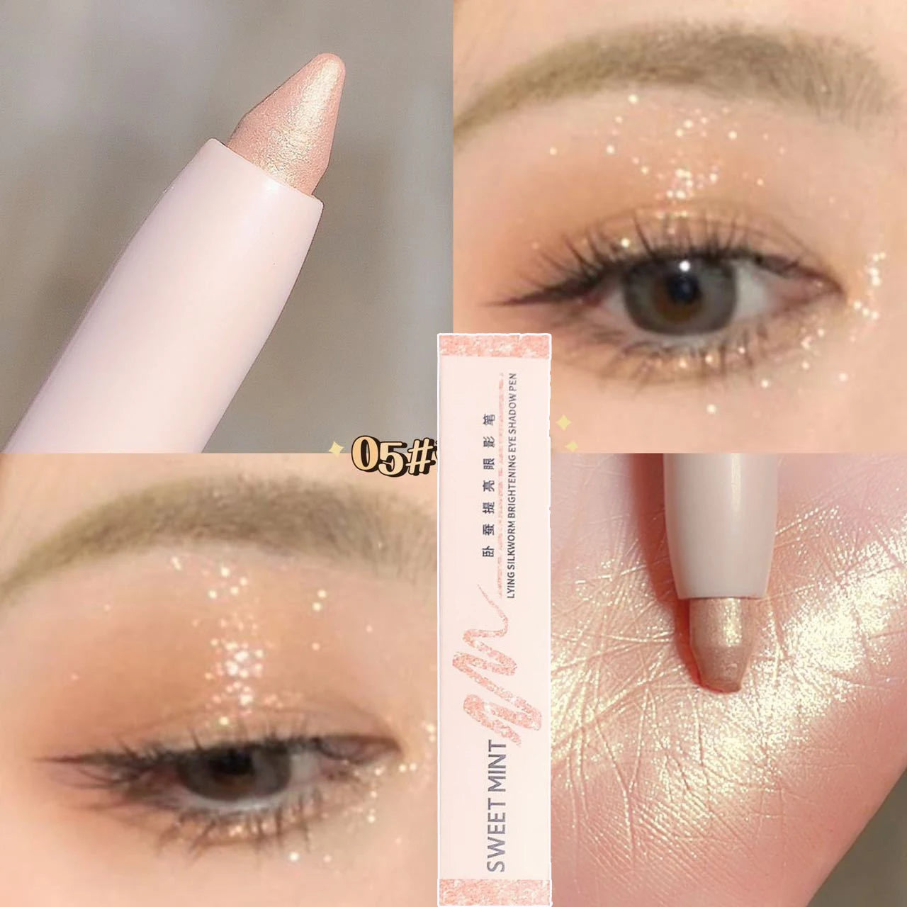 Crayon Eyeliner Blanc Pailleté – 15 Couleurs, Mat Marron, Rose, Effet Perlé, Maquillage des Yeux, Stylo Silkworm, Illumine le Regard