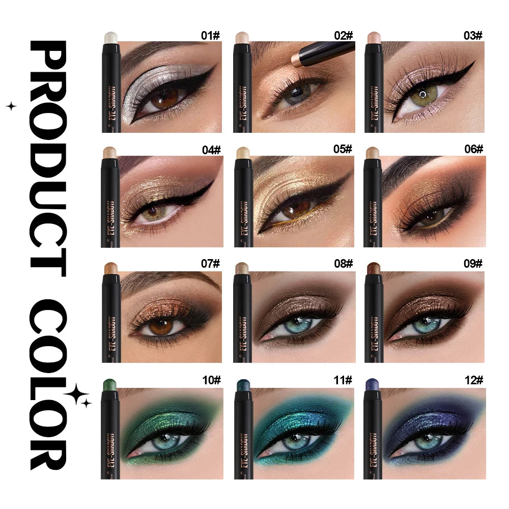 Crayon fard à paupières nacré, application en un geste, waterproof et anti-bavures, highlighter, texture soyeuse et délicate, scintillant