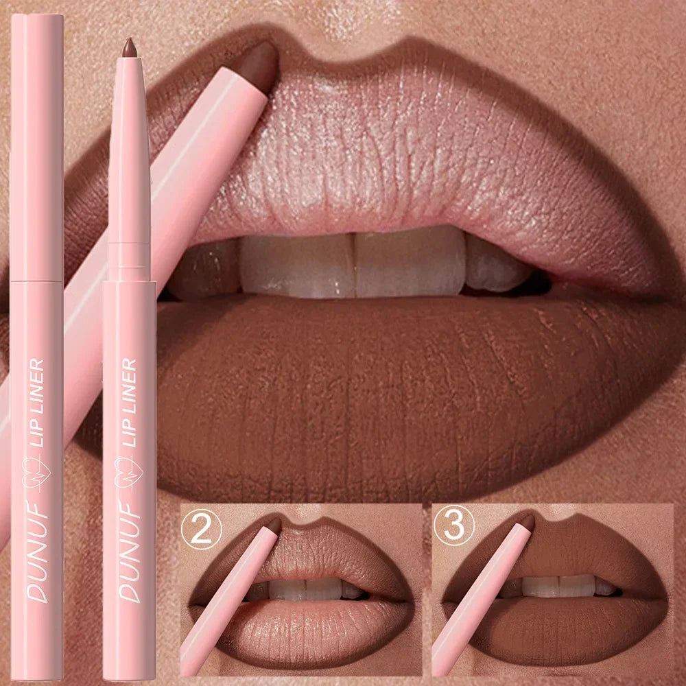 Set 12 Couleurs Crayons à Lèvres Mat Velours – Waterproof, Lisses, Faciles à Appliquer, Teintes Nude et Marron, Contour des Lèvres, Longue Tenue, Naturel