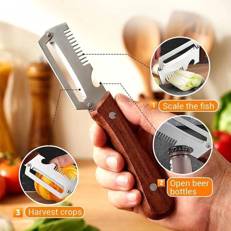 Multifunction Kitchen Peeler – Stainless Steel Vegetable Peeler, Fruit Paring Knife & 2-in-1 Bottle Opener
