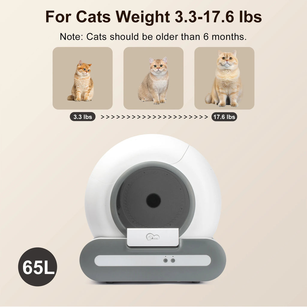 65L Self-Cleaning Cat Litter Box – Smart App-Controlled Automatic Litter Box