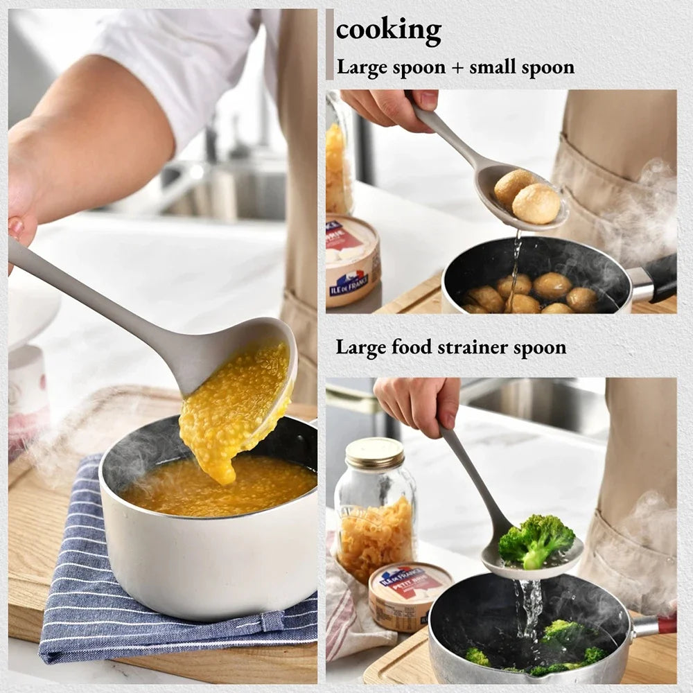 15-Piece Khaki Silicone Kitchen Utensil Set – Food-Grade Cooking Tools with Spatulas, Turner & Soup Spoon