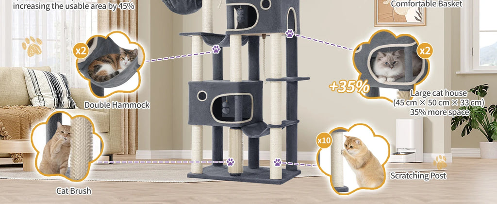 213 cm Extra-Large Cat Tree – Multi-Level Cat Tower with Caves & Platforms