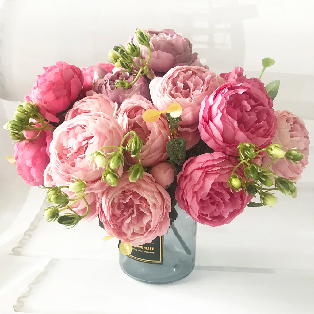30CM Silk Peony Bouquet – Artificial Pink Flowers for Home & Wedding Décor