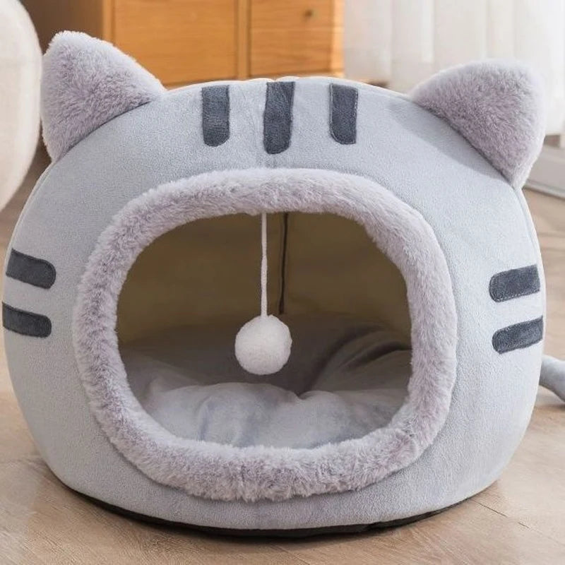 Plush Cat Cave Bed – Warm Foldable Pet House with Non-Slip Base