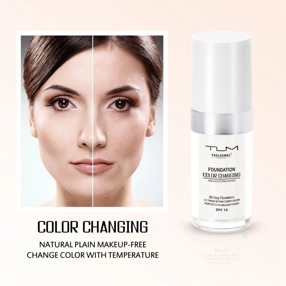 Fond de Teint Magique Changeant de Couleur – Couvrance Totale, Base de Maquillage Longue Tenue