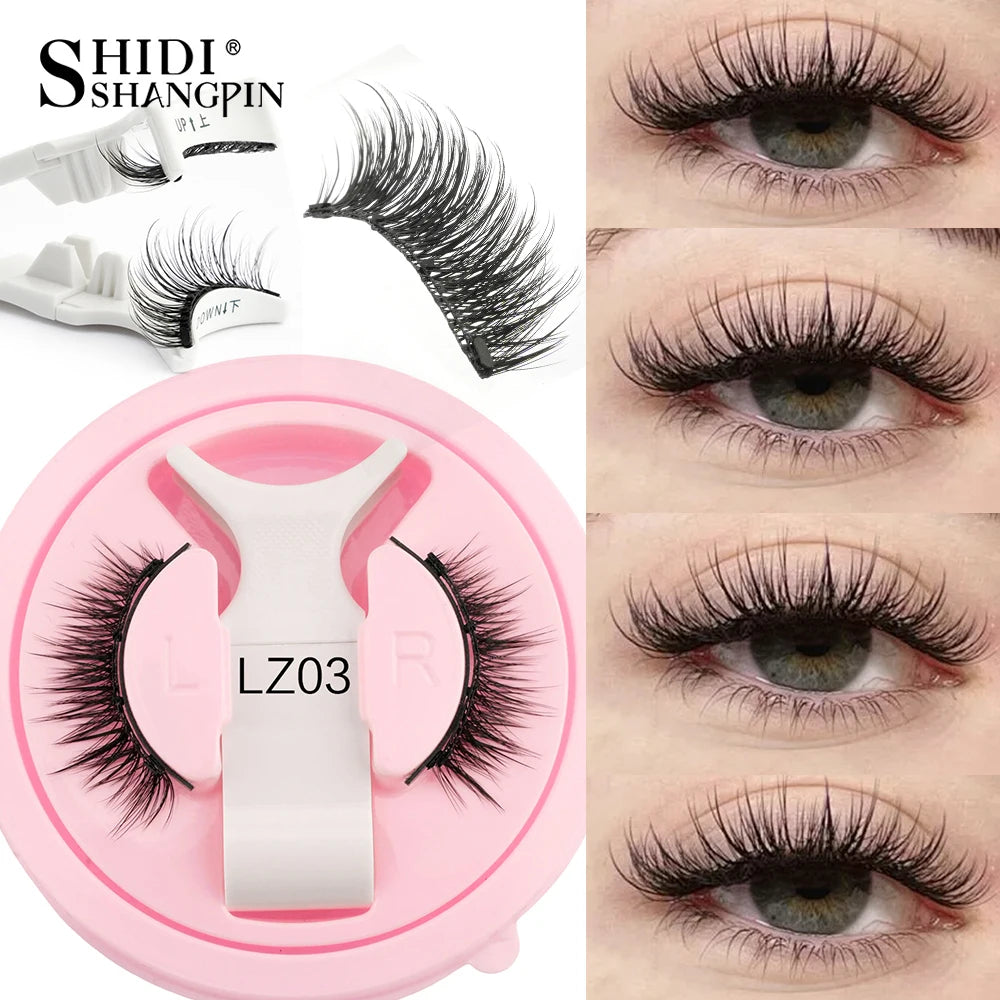 Faux-cils magnétiques réutilisables 1 paire naturels recourbés fluffy sans colle avec pince à épiler maquillage yeux