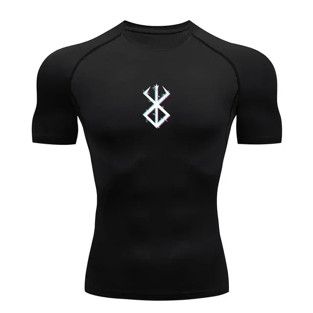 T-shirt de compression à manches courtes pour homme, haut de sport, séchage rapide, respirant, vêtements de fitness MMA, blanc et noir, été