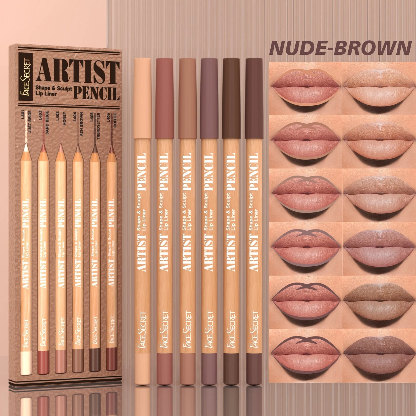 Set 6 Crayons à Lèvres Velours Mat – Longue Tenue, Non Desséchants, Idéal pour Contour et Remplissage des Lèvres