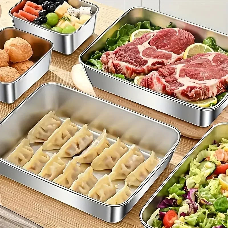 Stainless Steel Food Storage Container with Lid – Rectangle Refrigerator Organizer
