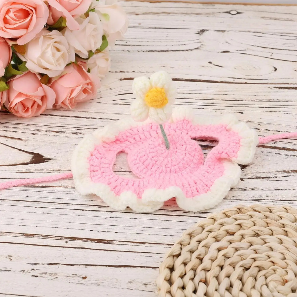 Cute Flower Crochet Pet Hat – Knitted Cap for Cats & Small Dogs