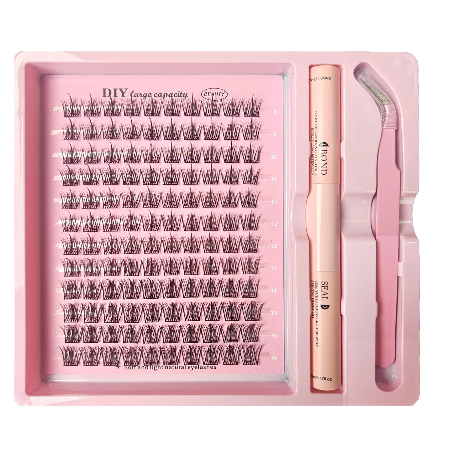 Kit DIY de grappes de cils – Ensemble complet, 8-16 mm, mixte, avec colle, scellant et pince – Extensions de cils individuels pour maquillage et application personnelle