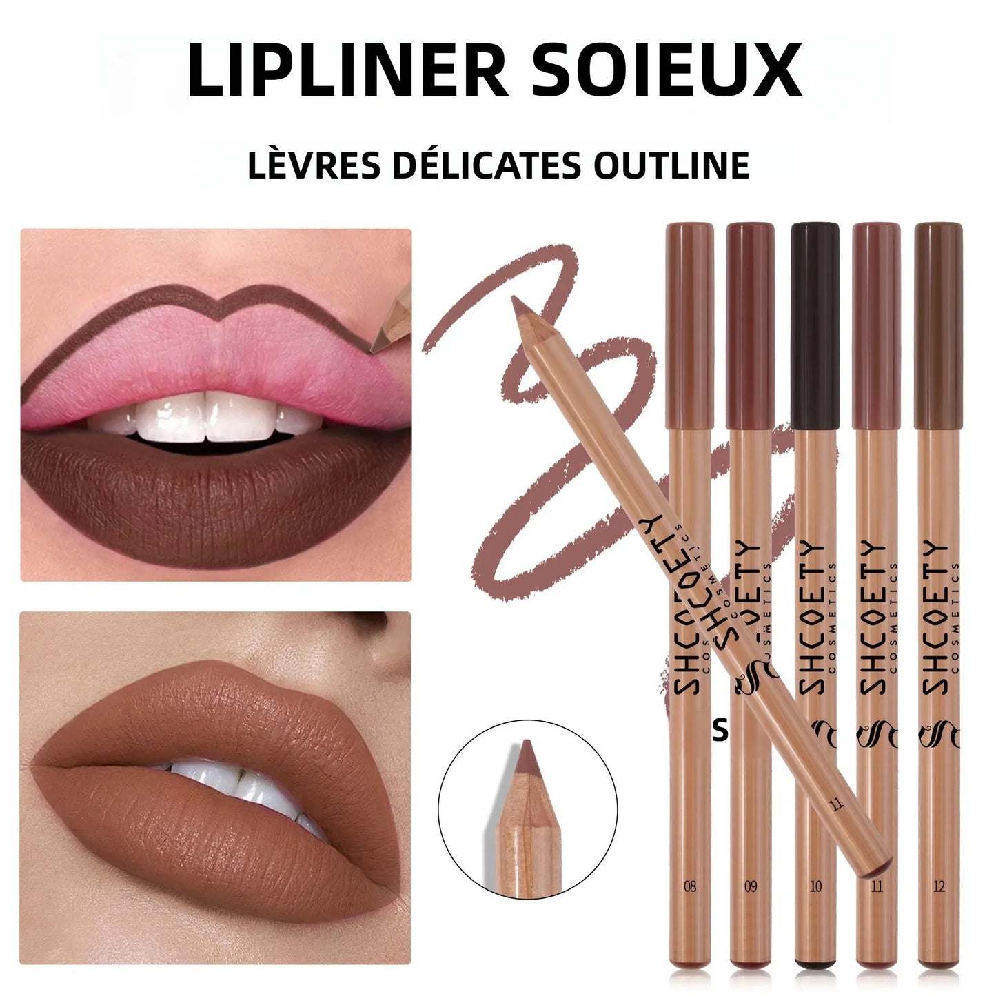 Set 12 Pièces Crayons à Lèvres Nude – Kit Naturel, Mat, Lisse, Longue Tenue, Hydratant, Maquillage des Lèvres pour Femmes