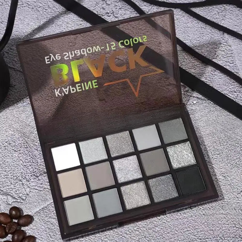 **« Palette fards à paupières 15 couleurs – Noir smoky, gris foncé, mat et scintillant »**