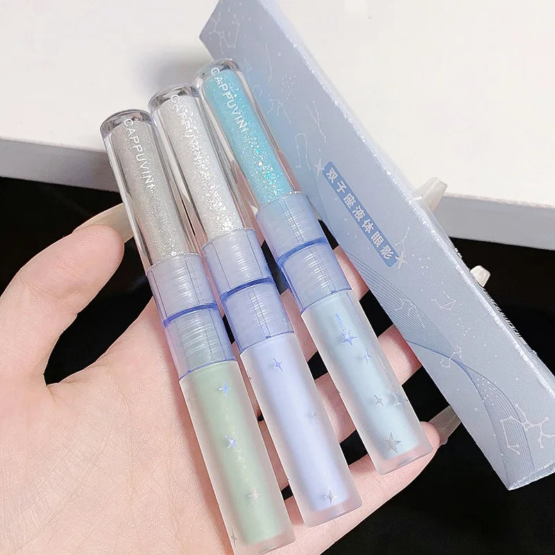 Ombre à paupières liquide bleue 2 en 1, mate, pailletée, nacrée, maquillage pour les yeux, effet gouttelette illuminatrice, outils de beauté