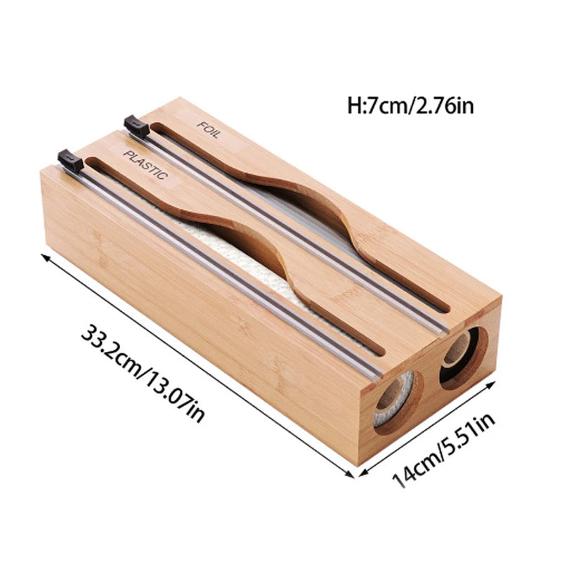 Bamboo Wall Mounted Kitchen Organizer – Cling Film & Foil Cutter Storage Box