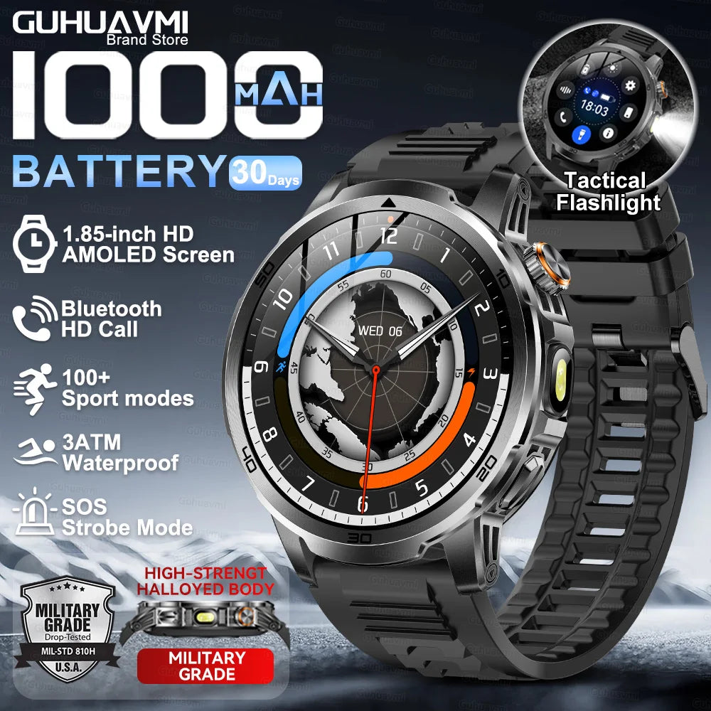 2026 nouveau T-REX3 montre intelligente extérieure 1.85 pouces AMOLED 1000mAh grande batterie 5ATM étanche appel vocal sport hommes Fitness Bracelet