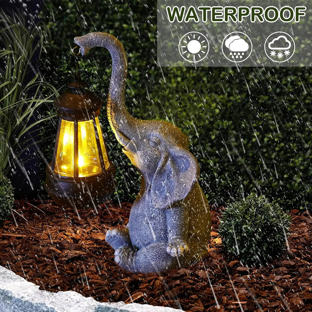 Solar Elephant Garden Statue – Resin Elephant with LED Lantern