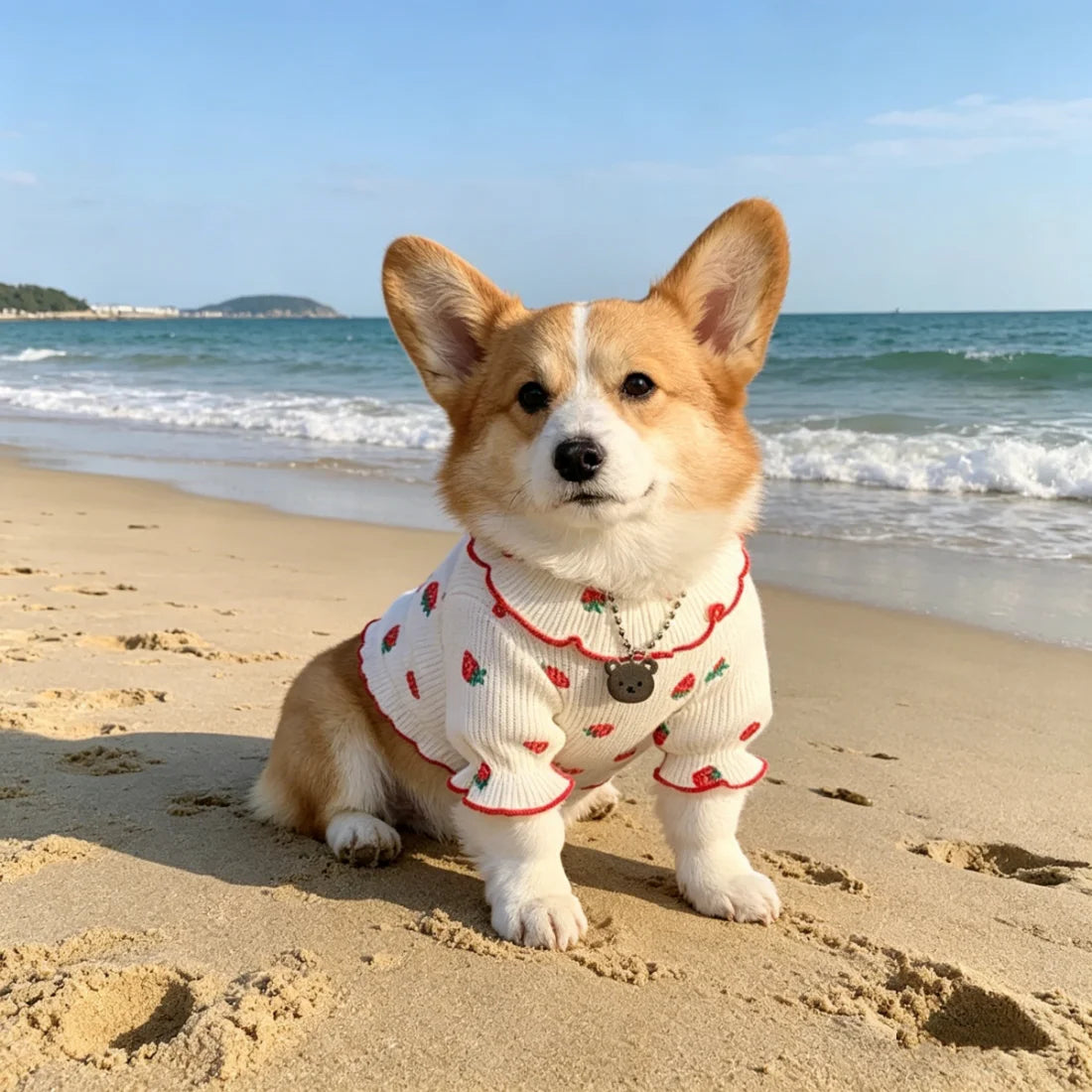 Strawberry Print Pet Dress – Cute Lace Summer Outfit for Small Dogs & Cats